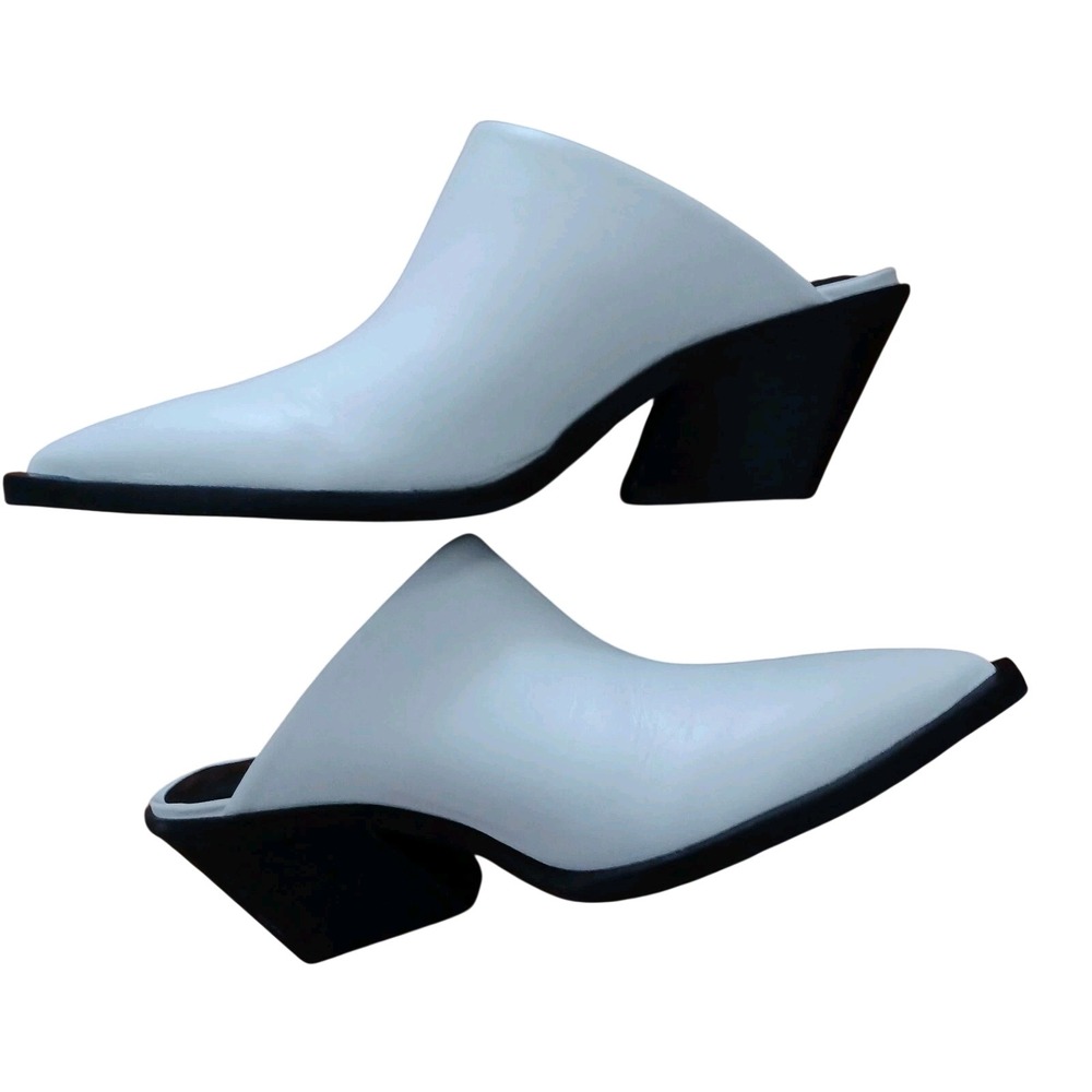 Massimo Matteo Womens White‎ Leather Pointed Toe Block Heel Mules Size 6M Brazil